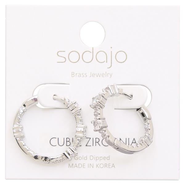 SODAJO GOLD DIPPED CZ STONE HOOP EARRING