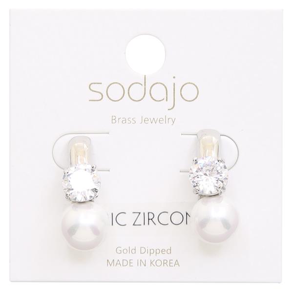 SODAJO GOLD DIPPED PEARL CZ STONE EARRING