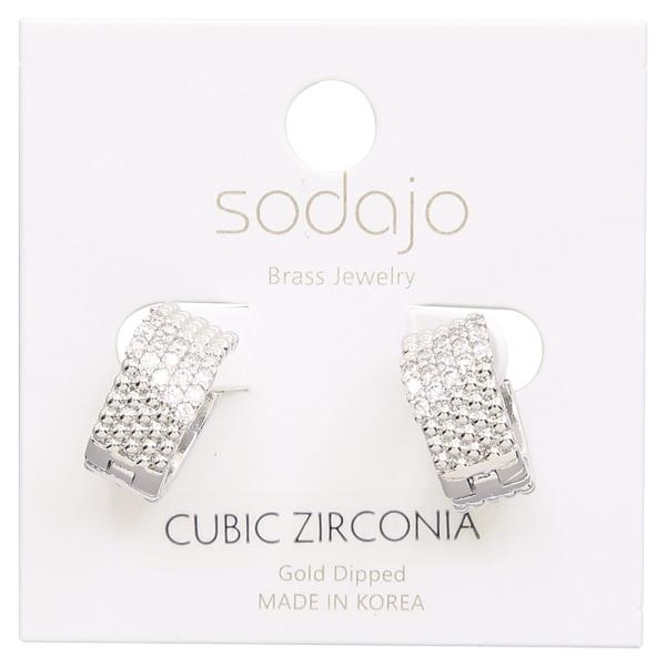 SODAJO GOLD DIPPED CZ TEXTURED HUGGIE EARRING