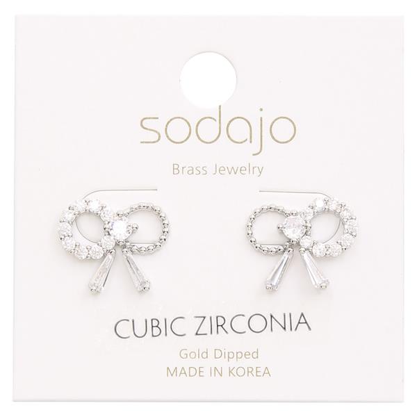 SODAJO GOLD DIPPED CZ RIBBON STUD EARRING