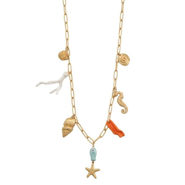 SEA LIFE CHARM MIXED SHELL LINK NECKLACE