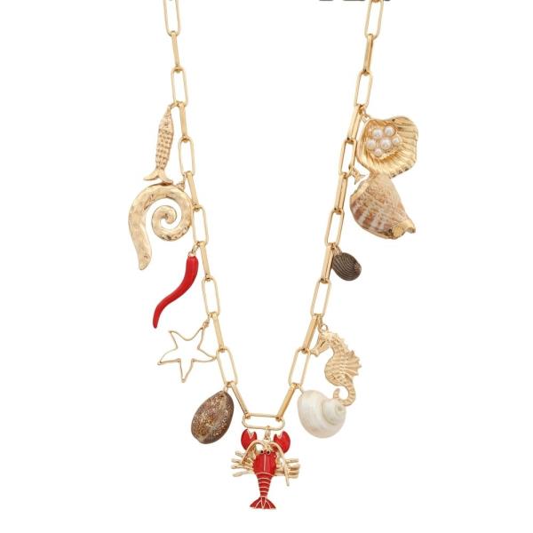 SEA LIFE CHARM MIXED SHELL LOBSTER LINK NECKLACE