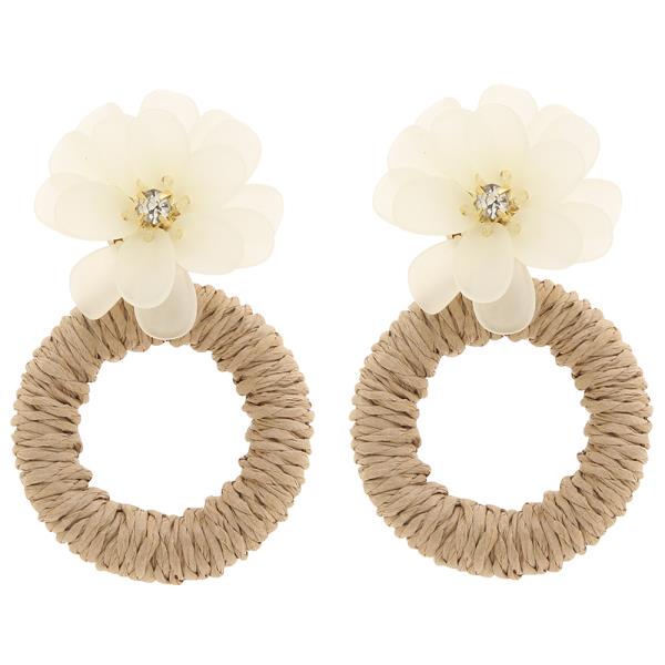 FLOWER RAFFIA ROUND DANGLE EARRING
