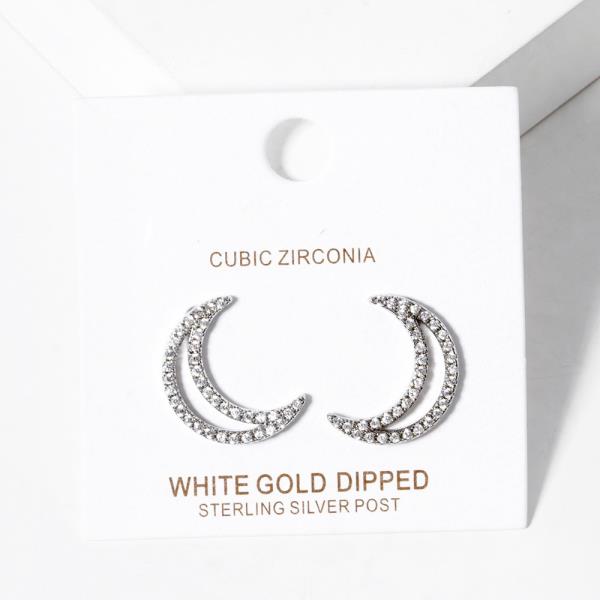 GOLD DIPPED CZ CRESCENT POST EARRING