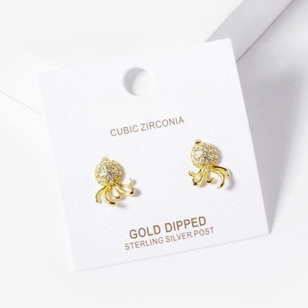 GOLD DIPPED CZ OCTOPUS STUD EARRING