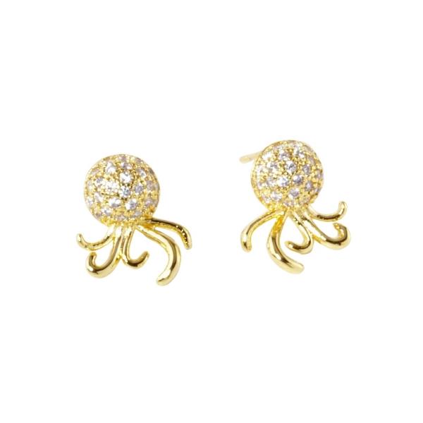 GOLD DIPPED CZ OCTOPUS STUD EARRING