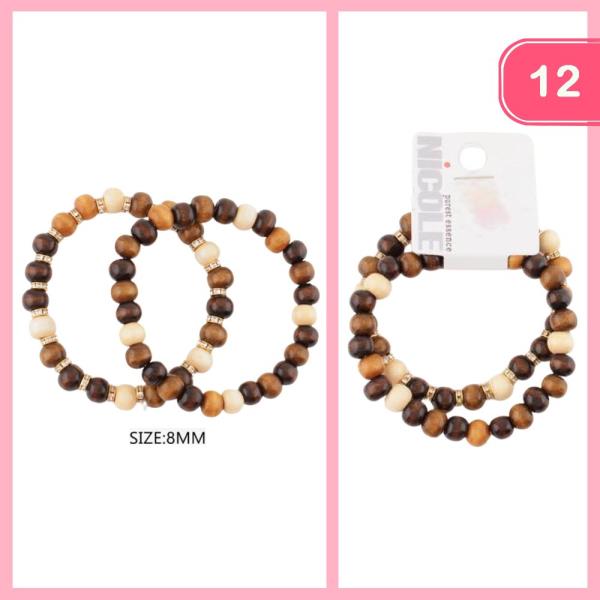 WOOD BEADED STACKABLE BRACELET (12 UNITS)