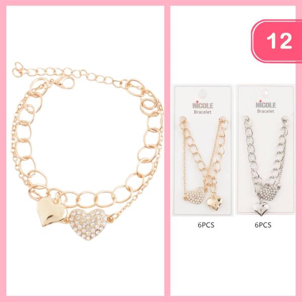 LAYERED HEART CHARM  BRACELET (12 UNITS)