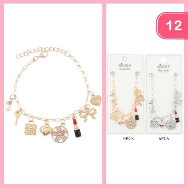 HEART BOW LIPSTICK PURSE CHARM BRACELET  (12 UNITS)