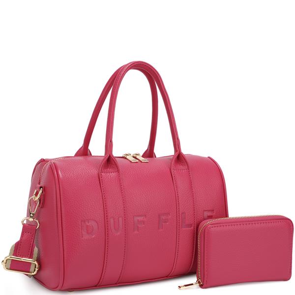 2IN1 SMOOTH TEXTURED DUFFLE HANDBAG W WALLET SET