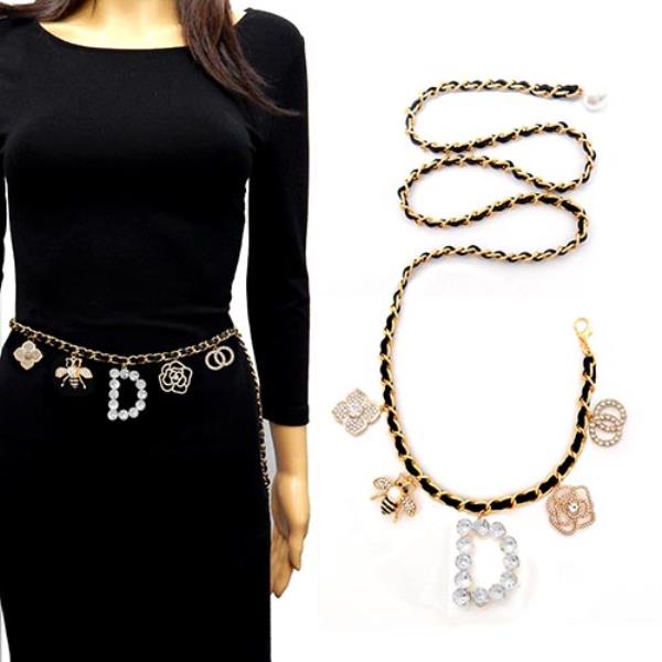 CHAIN BELT WITH CHARM CHUNKY STONE "D"