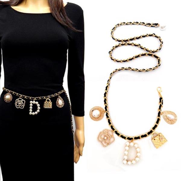 CHAIN BELT WITH CHARM CHUNKY STONE "D"