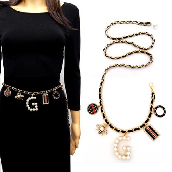 CHAIN BELT WITH CHARM CHUNKY STONE "G"