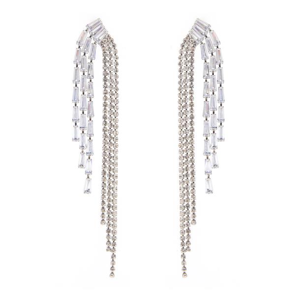 CZ UNBALANCE TASSEL DROP EARRING