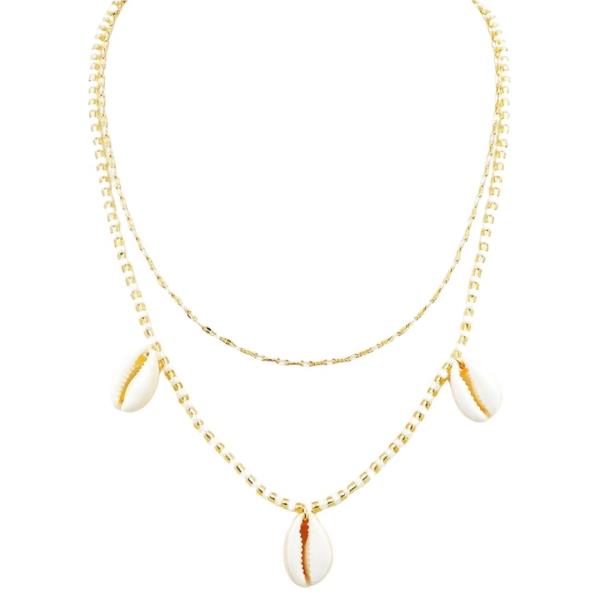 PAINTED COWRIE SHELL CHARM LAYERED NECKLACE