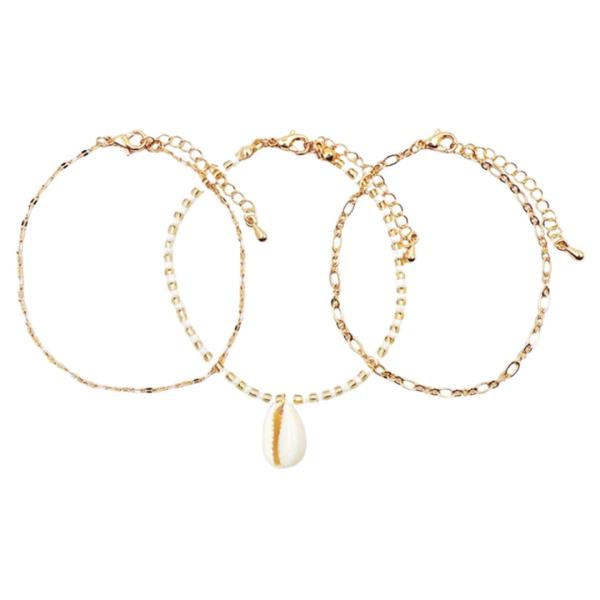 EPOXY SHELL CHARM CHAIN BRACELET SET