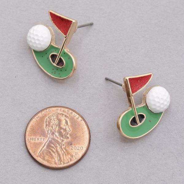 GOLF BALL PAR GREEN STUD EARRING