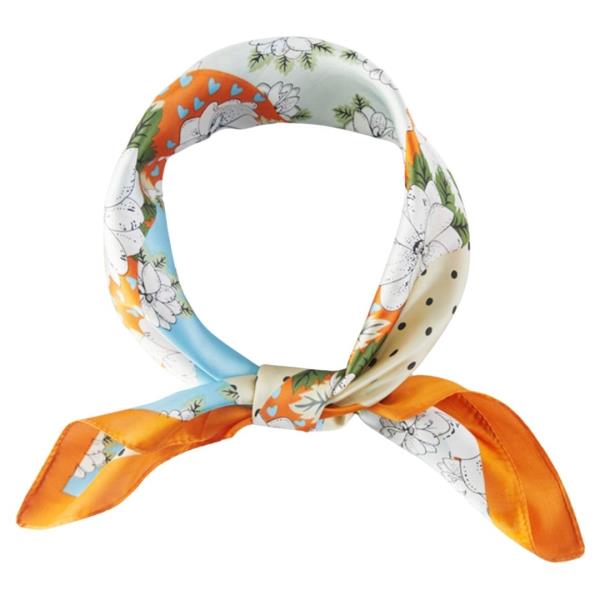 FLORAL PATTERN BANDANA SQUARE SILKY NECK SCARF
