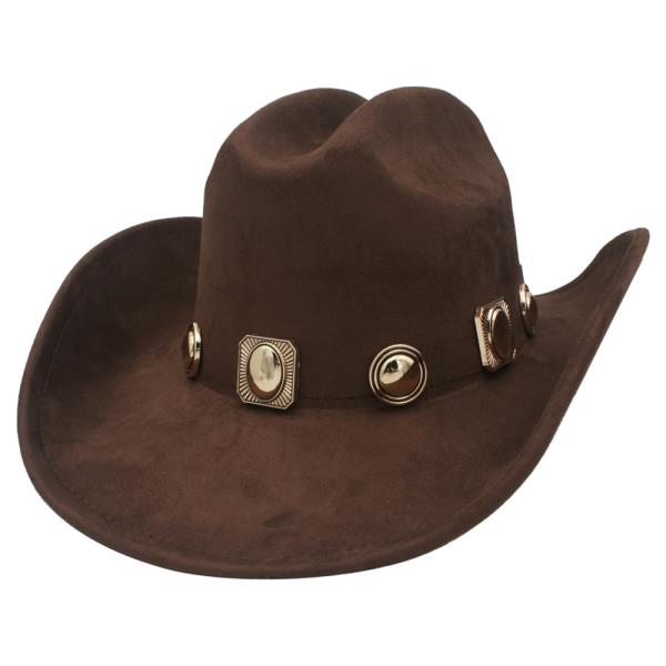 FAUX SUEDE STUD CHARM COWBOY HAT