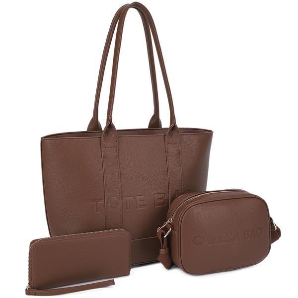 3IN1 TEXTURED TOTE BAG W CROSSBODY AND WALLET SET