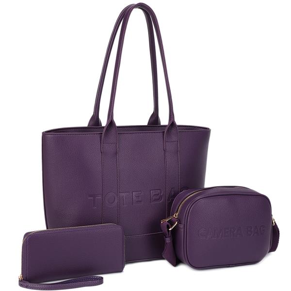 3IN1 TEXTURED TOTE BAG W CROSSBODY AND WALLET SET