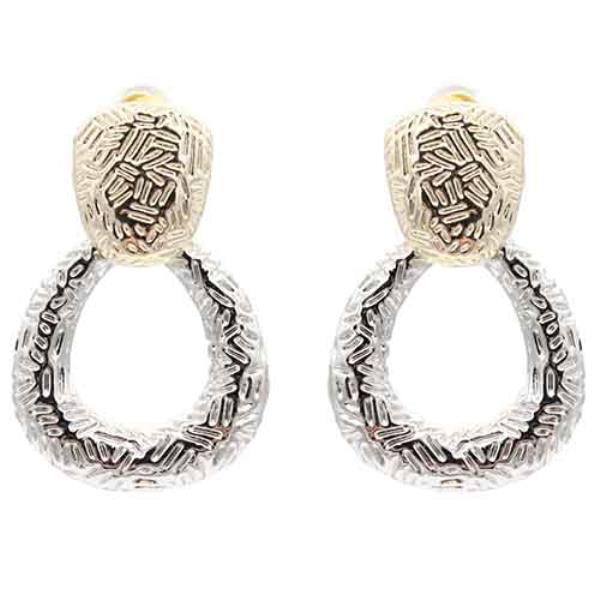 14K GOLD PLATED 2-TONE OVAL DANGLE EARRINGS