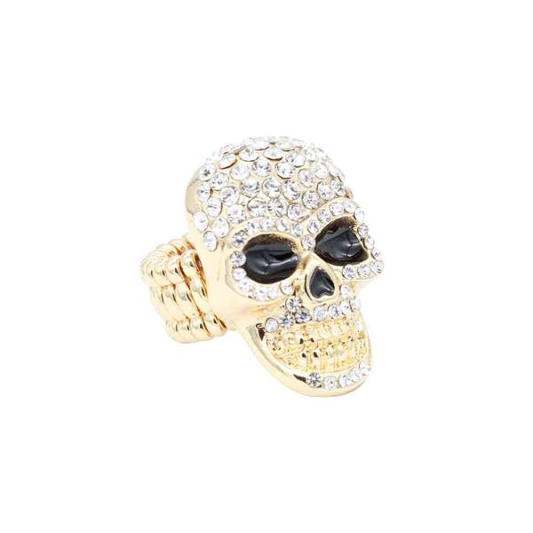 GOLD PLATED WITH CLEAR CRYSTAL SKULL STRETCH RINGS