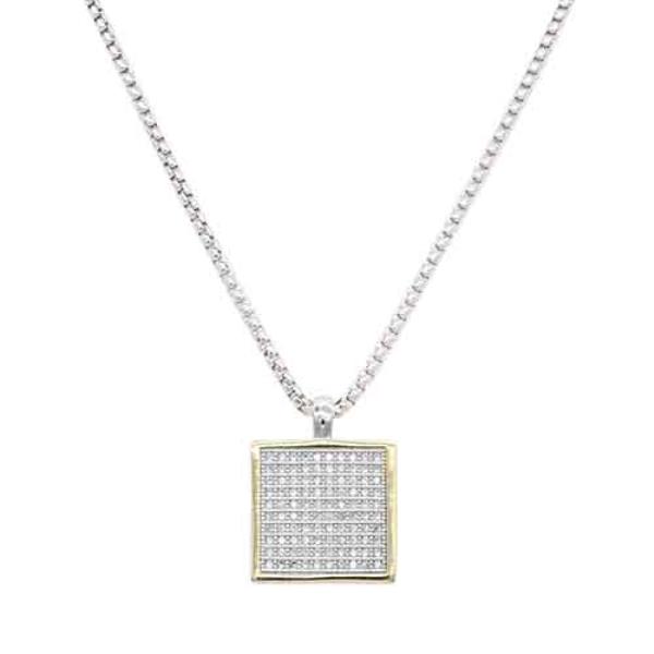 2-TONES WITH CUBIC ZIRCONIA SQUARE PENDANT NECKLACES