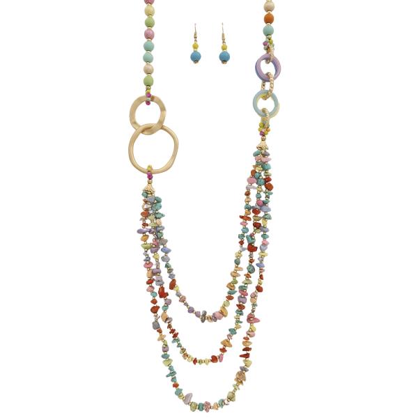MULTISTRAND CHIP BEAD ASYMMETRIC LINK DROP NECKLACE EARRING SET
