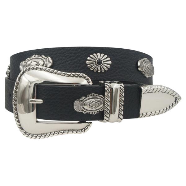 ROPE TRIMMED METAL CONCHO STRAP WESTERN BELT