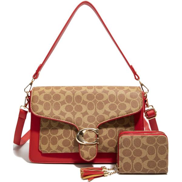 2IN1 OVAL PRINTED SHOULDER BAG W WALLET SET