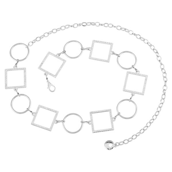 RHINESTONE METAL ROUND RECTANGLE CHAIN BELT
