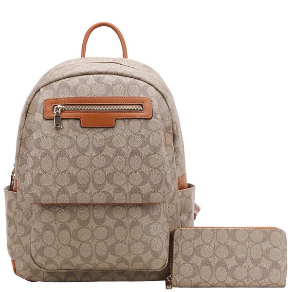2IN1 OVAL PRINT HANDLE BACKPACK W WALLET SET
