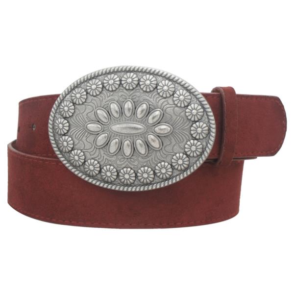 ARTISAN FLOWER OVAL BUCKLE MICROSUEDE BELT