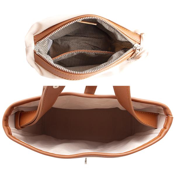 2IN1 SMOOTH AND TEXTURED SHOULDER HOBO BAG W ZIPPER BAG SET