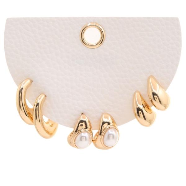 METAL HOOP STACKED MODERN CHUNKY EARRING SET