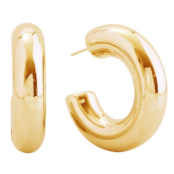 14K GOLD/WHITE GOLD DIPPED CHUNKY CURVE HOOP EARRINGS