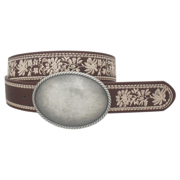 PLUS VINTAGE OVAL BUCKLE FLORAL EMBORIDERED STRAP BELT
