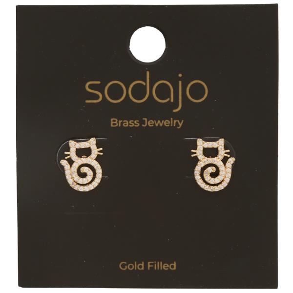 SODAJO GOLD FILLED BRASS RHINESTONE CAT STUD EARRING