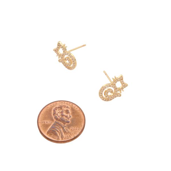 SODAJO GOLD FILLED BRASS RHINESTONE CAT STUD EARRING