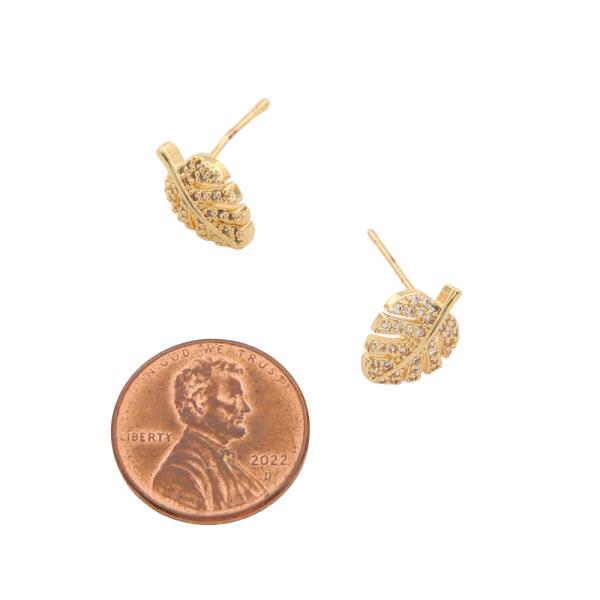 SODAJO GOLD FILLED BRASS RHINESTONE LEAF STUD EARRING