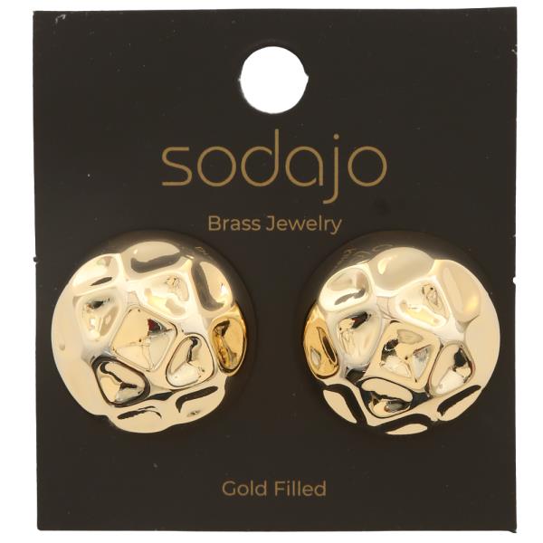 SODAJO GOLD FILLED BRASS HAMMERED ROUND STUD EARRING