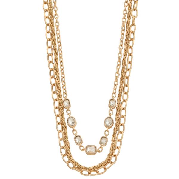 TWO TONE MULTI CHAIN STONE LAYERED NECKLACE