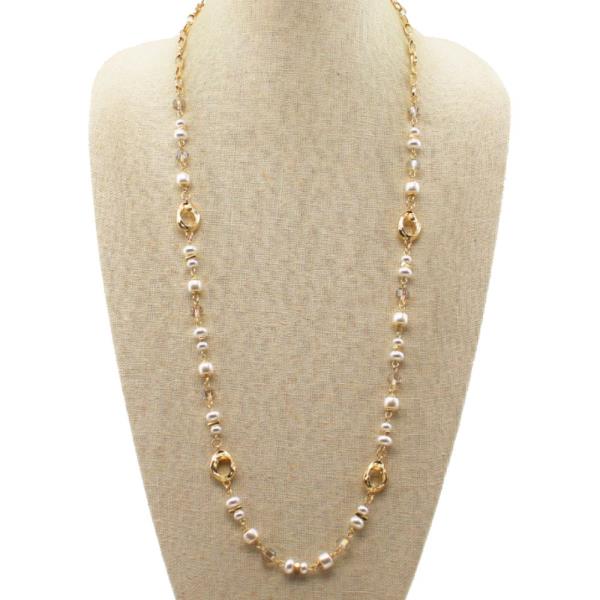 MULTI BEAD GOLD ACCENT NECKLACE