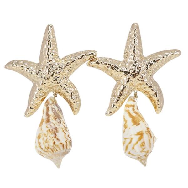TEXTURED METAL STARFISH SHELL DROP EARRING