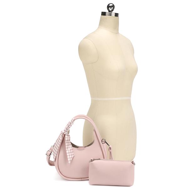 2IN1 SMOOTH CURVE ROUND SCARF SATCHEL W ZIP BAG SET