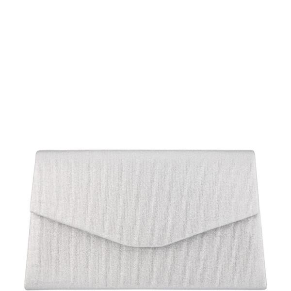 TEXTURED METALLIC ENVELOPE CURVED FLAP RECTANGULAR STRUCTURE CLUTCH BAG