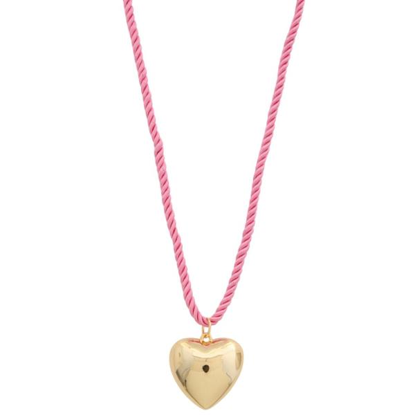 SODAJO PUFFY HEART PENDANT BRAIDED THREAD NECKLACE
