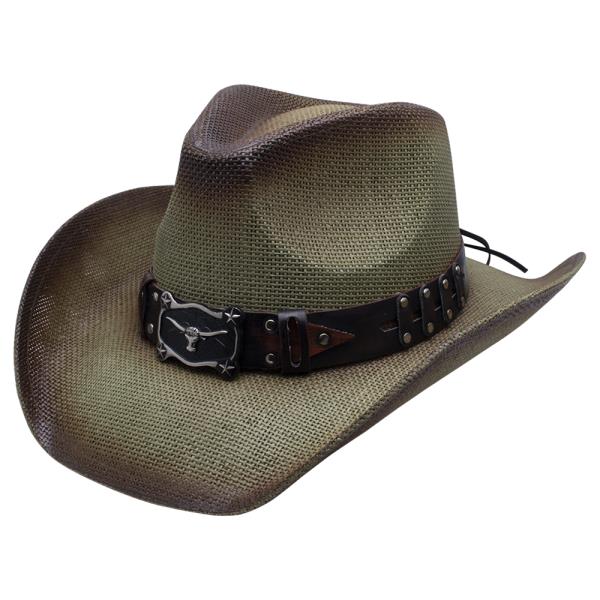 TEXTURE LEATHER BUCKLE ACCENT WESTERN STYLE COWBOY HAT