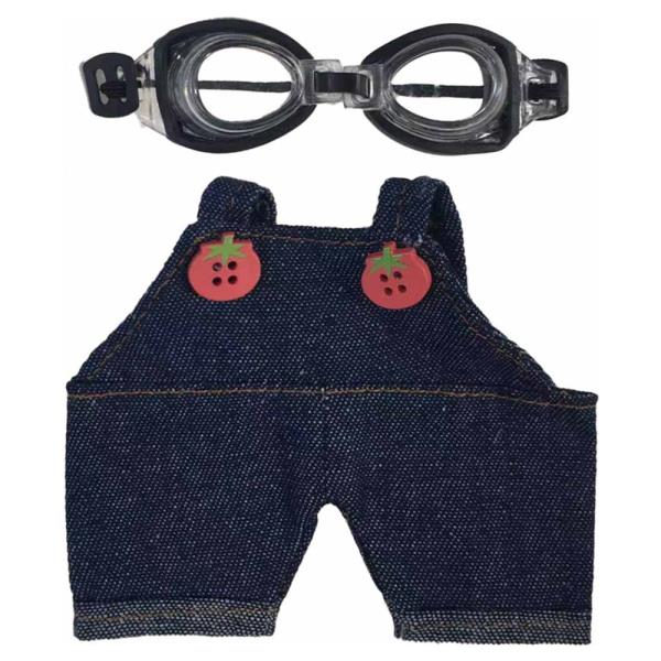 MINI DOLL DENIM OVERALLS OUTFIT SET W/ GOGGLES